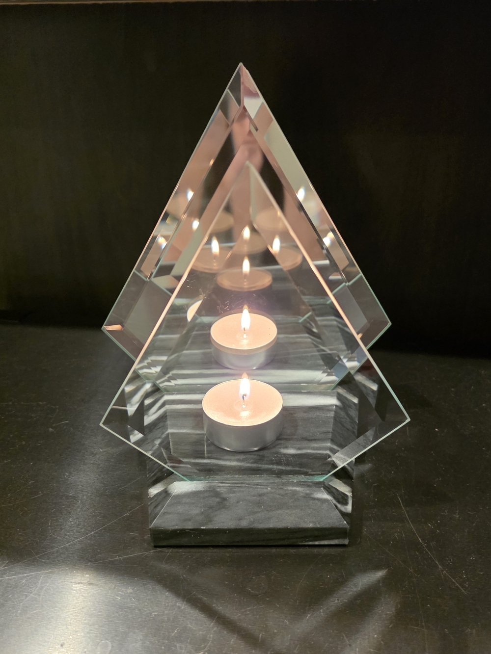 PartyLight Glass/Marble With Mirror Tealight Candle Holder